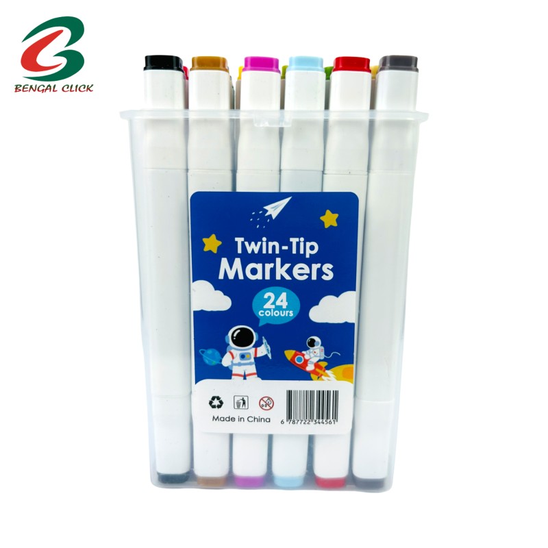 24 Color Plastic Box Erasable Art Marker Pen Set Water-based Quick-drying School Office Use Twin Tip Double Headed Images