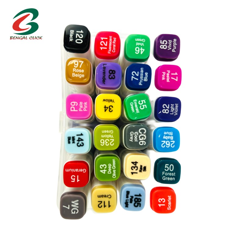 24 Color Plastic Box Erasable Art Marker Pen Set Water-based Quick-drying School Office Use Twin Tip Double Headed Images