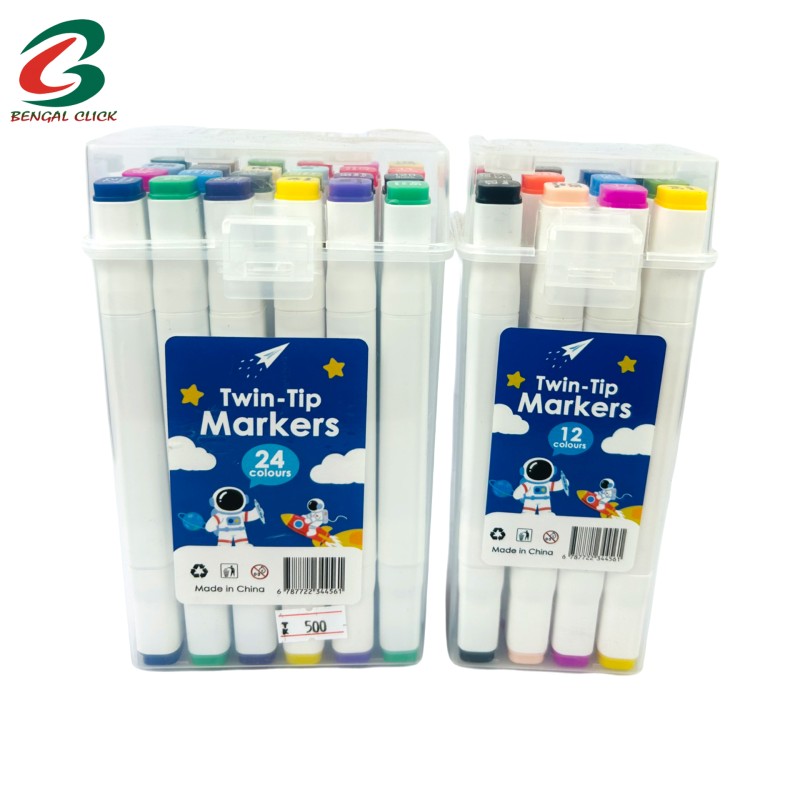 24 Color Plastic Box Erasable Art Marker Pen Set Water-based Quick-drying School Office Use Twin Tip Double Headed Images
